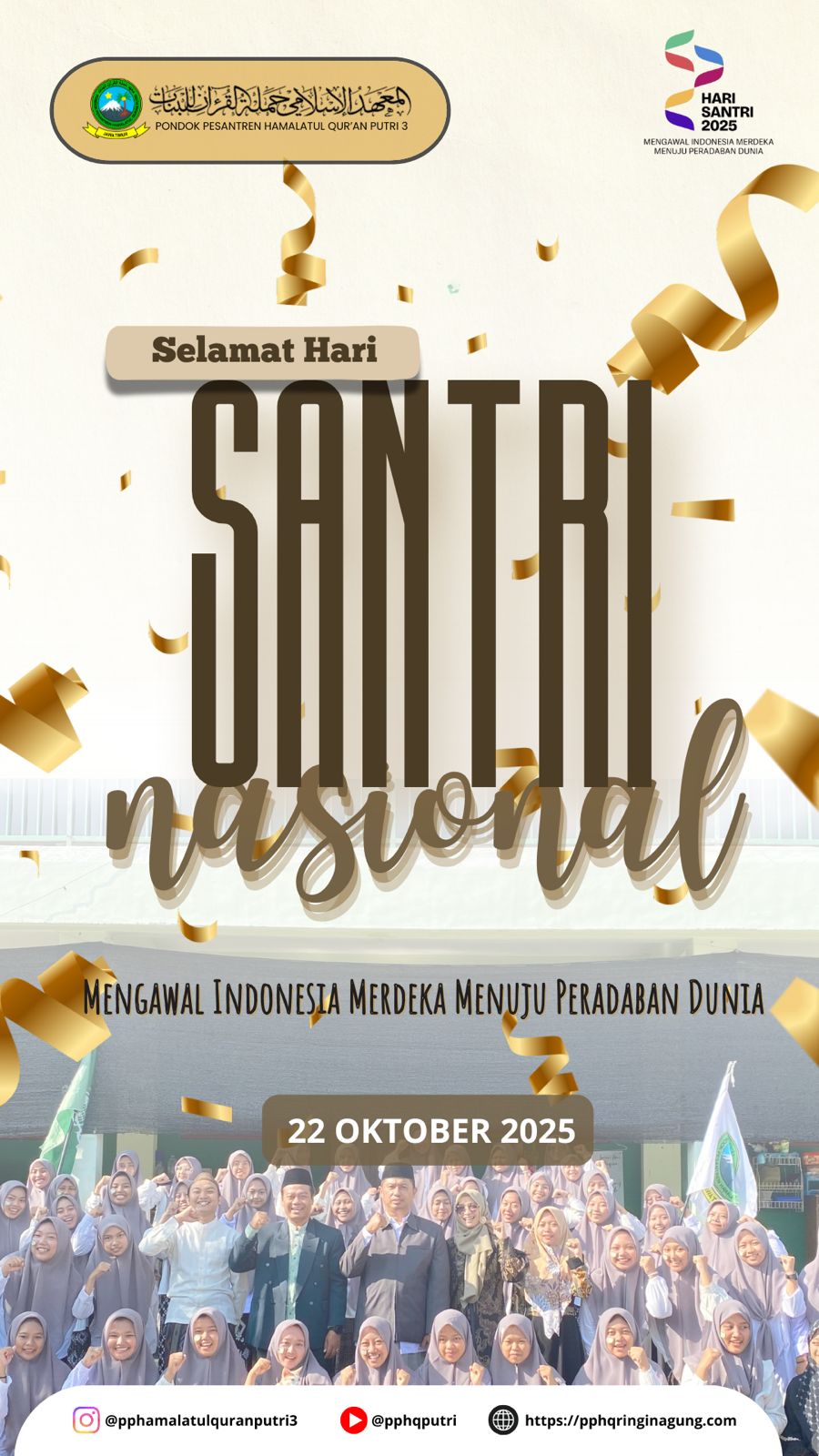 👇 Santri Siaga Jiwa Raga: Pondok Pesantren Hamalatul Qur’an Putri 3 Gelar Upacara Hari Santri Nasional 2025